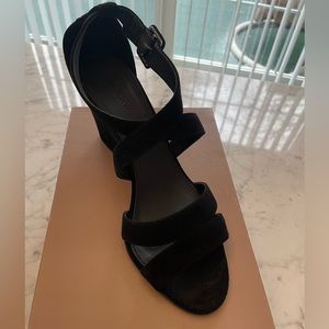 JCrew black suede ankle wrap wedges